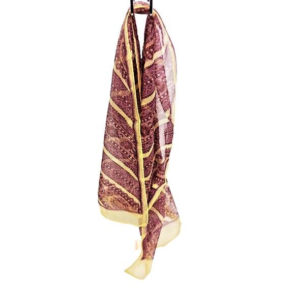 VTG Glentex Japanese Polyester Paisley Scarf Wrap Burgundy Cream 43x13 - Picture 2 of 9